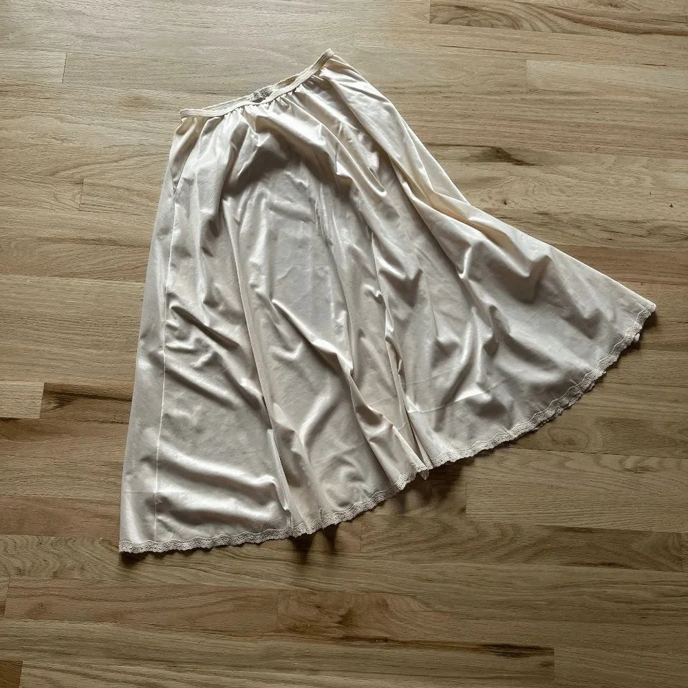 vtg 60s circle skirt half slip Hensen Kickernick beige nude undergarment retro L - Picture 2 of 6